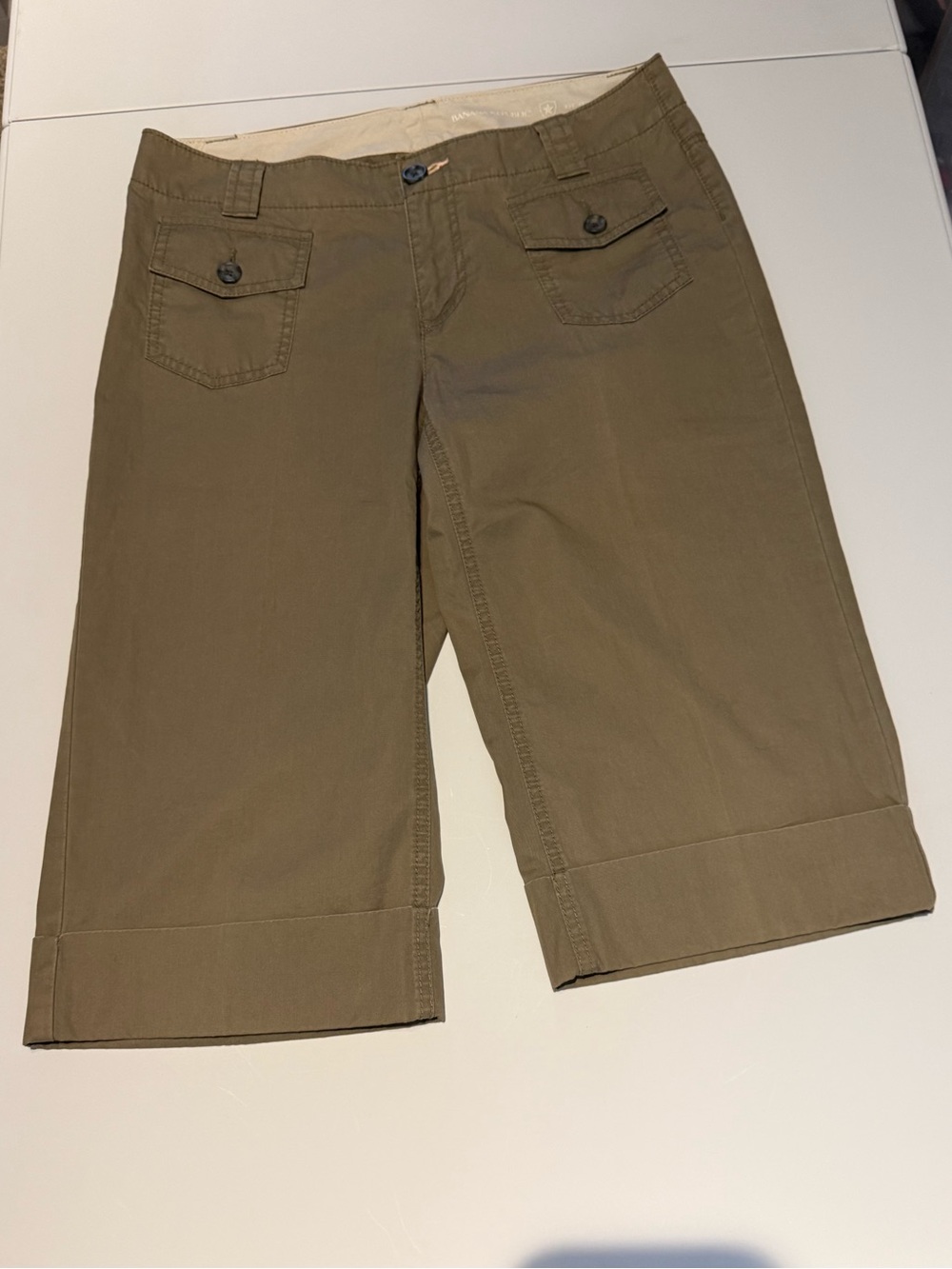 Banana Republic Olive Bermuda Shorts with Cuffed Hem
